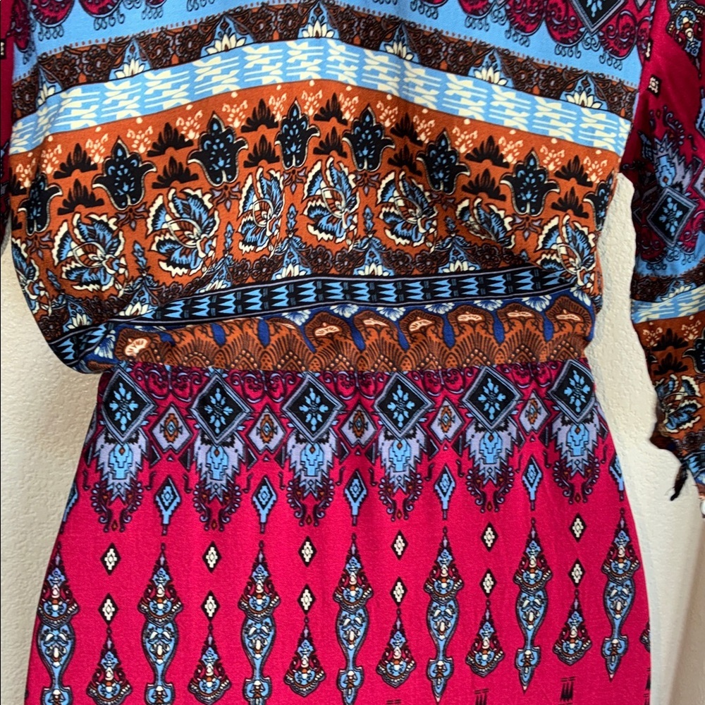 R. VIVIMOS Dress, Women's, M, EUC, Red & Blue Maxi, Buttons, Drawstring Waist. - Picture 8 of 15